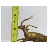 Larger Size Vintage Solid Brass Leaping Gazelle Statue
