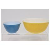 2 Vintage PYREX Glass Mixing Bowls - Blue & Yellow - Each has Surface Wear