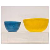 2 Vintage PYREX Glass Mixing Bowls - Blue & Yellow - Each has Surface Wear