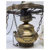 Lovely Brass & Glass Hanging Parlor Lamp