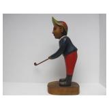 2 Large Carved Wood Golfer Statues