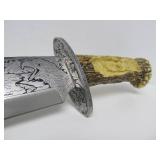 Large Highly Decorated Maxam Eagle & Antler Hunting Knife & Display