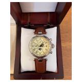 Set of 2 Yema Quartz Chronograph Watches with Leather Bands in Boxes