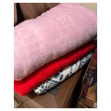 Set of 3 Soft Fleece Blankets in Pink, Red, and Blue Pattern