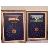 Pair of Framed Presidential Dollars Display Boards with White House Images