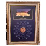 Pair of Framed Presidential Dollars Display Boards with White House Images