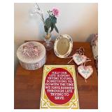 Decorative Collection with Angel Box, Floral Photo Frame, Faux Flowers, Heart Ornaments, and Inspirational Plaque