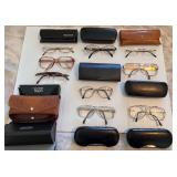 Collection of 7 Vintage and Designer Eyeglasses with Cases and extra cases