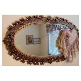 Vintage Ornate Oval Wall Mirror with Lace Heart Wall Hanging