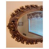 Vintage Ornate Oval Wall Mirror with Lace Heart Wall Hanging
