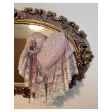 Vintage Ornate Oval Wall Mirror with Lace Heart Wall Hanging