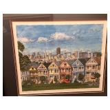 Set of 4 Framed San Francisco Art Prints by K. Habert: Cable Car with Alcatraz and Lombard Street