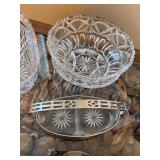 Set of 3 Vintage Cut Glass Bowls and Basket with Silverplate Caddy