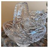 Set of 3 Vintage Cut Glass Bowls and Basket with Silverplate Caddy