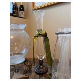 Set of 3 Decorative Glass Vases with Brass and Metal Stands