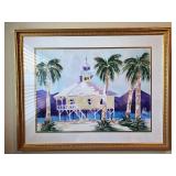 Dennis Luken Framed Watercolor Art of Lighthouse with Palm Trees