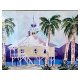 Dennis Luken Framed Watercolor Art of Lighthouse with Palm Trees