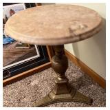 Vintage Marble Top Pedestal Accent Table with Brass Base