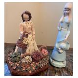 Set of 2 Decorative Lady Figurines with Floral Details