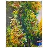 C.A. Charles 24x36 Signed Village Scene Oil Painting on Canvas