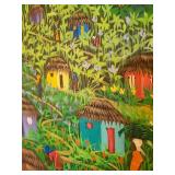 40" x 30" Original Village Scene Painting Signed Veronique