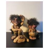 Set of 2 Nyform Handmade Norwegian Troll Figurines with Hair