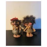 Pair of Nyform Norwegian Troll Figurines with Hair and Tags