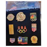 USA Olympic Committee Pin Collection with 2 Display Cases