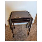 Vintage Metal Sewing Table with Folding Leaves and Casters