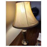 Pair of Brushed Metal Table Lamps with Fabric Shades