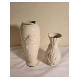 Pair of Lenox Ivory Porcelain Vases with Rose Relief