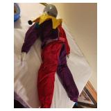 Large Porcelain Pierrot Clown Doll with Velvet Costume and Star Detail