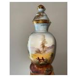 Porcelain Lidded Vase - Hand-Painted Scenic River Scene with Gold Trim