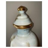 Porcelain Lidded Vase - Hand-Painted Scenic River Scene with Gold Trim