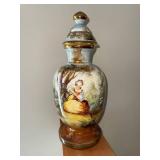 Porcelain Lidded Vase - Hand-Painted Scenic River Scene with Gold Trim
