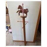 Wooden Carousel Horse Coat Rack with Pink Accents - 60 in Tall