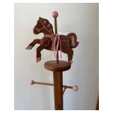 Wooden Carousel Horse Coat Rack with Pink Accents - 60 in Tall