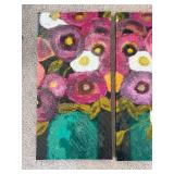Floral Diptych Painting - Two-Panel Bouquet in Teal Vases, Pink Purple White Flowers