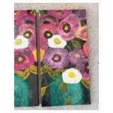 Floral Diptych Painting - Two-Panel Bouquet in Teal Vases, Pink Purple White Flowers