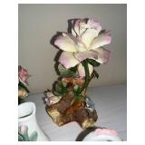 Capodimonte Porcelain 4-Piece Floral Set: Pink Piano, Rose Vase, Basket & Bouquet