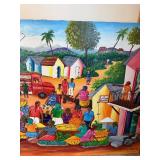 M. Noel 1978 Folk Art Market Scene Painting - Signed