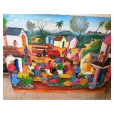 M. Noel 1978 Folk Art Market Scene Painting - Signed