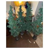 4 Artificial Christmas Trees in Ornate Urn Planters - Holiday Decor