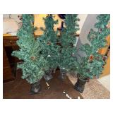 4 Artificial Christmas Trees in Ornate Urn Planters - Holiday Decor