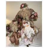 Santa Claus Figures - Hand-Made Christmas Decor with Floral Bouquets (Lot of 2)