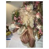 Santa Claus Figures - Hand-Made Christmas Decor with Floral Bouquets (Lot of 2)