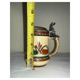 Beer Stein - Hand-painted German Ceramic with Pewter Lid