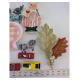Assorted Collectibles Group with Ceramic Decor, Toy Vehicles, and Mug