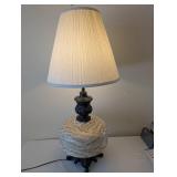 Ornate Table Lamp with Sheet Music Base and Pleated Shade