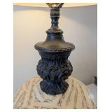Ornate Table Lamp with Sheet Music Base and Pleated Shade